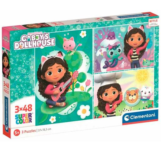 Gabby's Dollhouse - Puzzles 3 em 1 de 48 peças