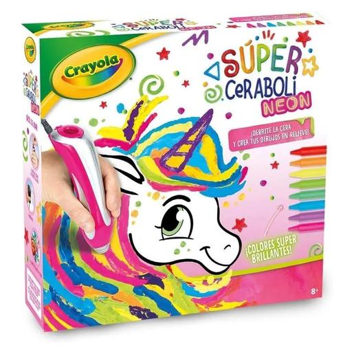 Crayola - Super Ceraboli Unicornio Neón, juego creativo de lápices de cera y dibujos en relieve ㅤ