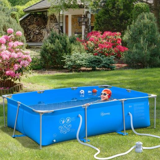 Outsunny - Piscina desmontable tubular de acero azul 3.600 l con depuradora