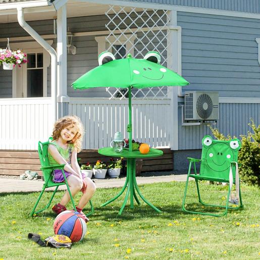 Conjunto de Piquenique Infantil Dobrável com Guarda-Sol Verde Outsunny