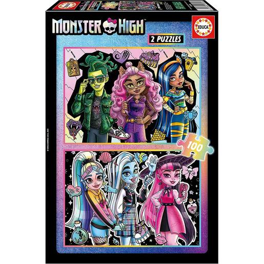 Monster High - Conjunto de 2 quebra-cabeças infantis de 100 peças com imagens da Monster High, 40 x 28 cm ㅤ