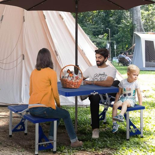 Outsunny - Mesa dobrável Camping com assentos azul