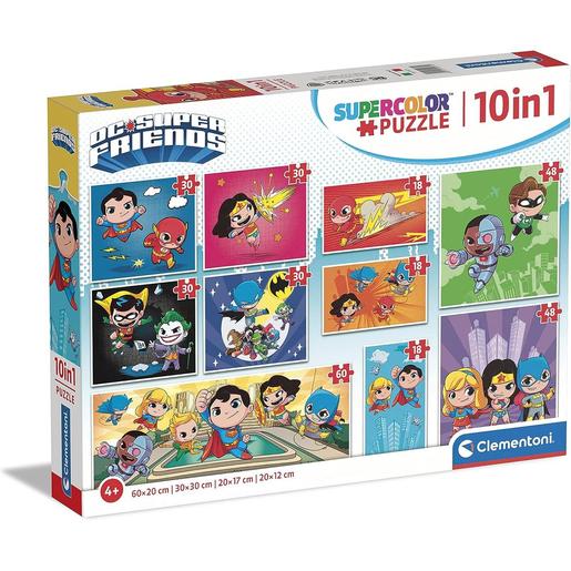 Clementoni - Puzzles progressivos de super-heróis da DC Comics, 10 em 1, multicolor, tamanho médio ㅤ