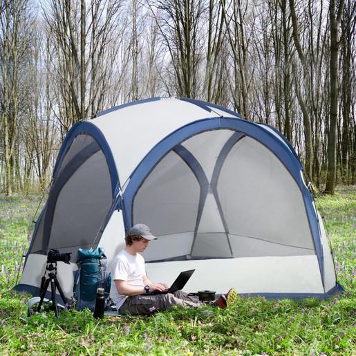 Outsunny - Tenda de campismo com mosquiteiras 350x350x230 cm Branco e Azul