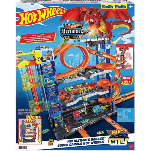 Hot Wheels - Pista de carros de brinquedo com garagem definitiva e dragão, 4 níveis, inclui 2 veículos ㅤ