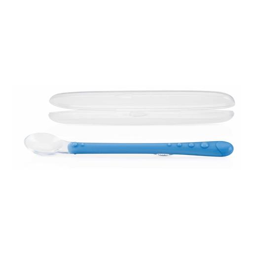 Nuby - Colher comprida de silicone com estojo - Azul